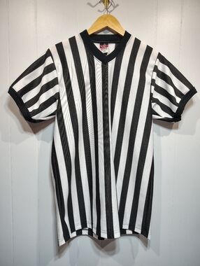 Alleson Athletic Ref Jersey Small Black White Stripe Soccer Football Official